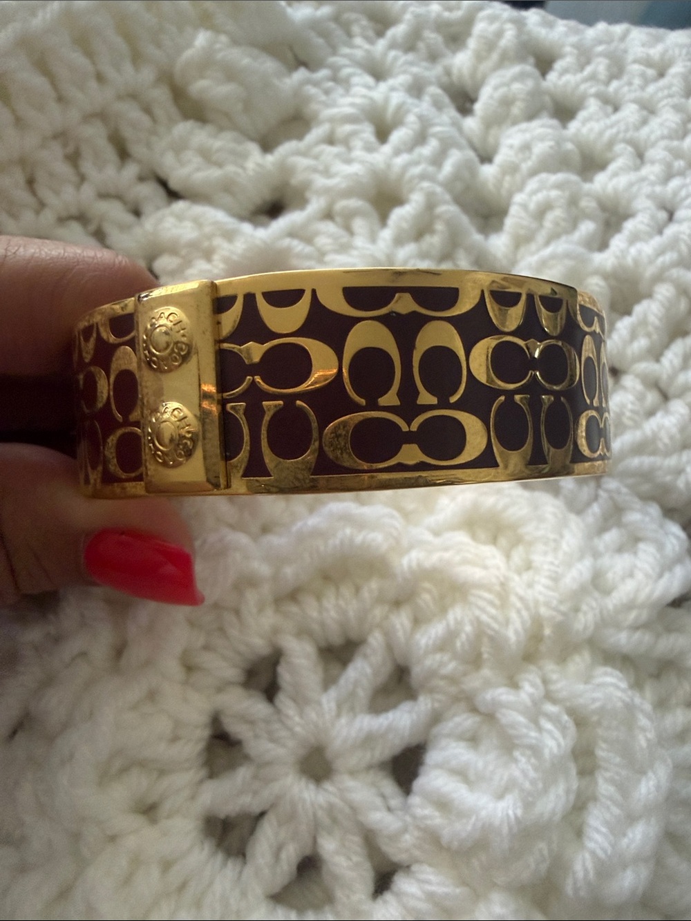 Coach Gold and Brown Signature Enamel Bangle Bracelet